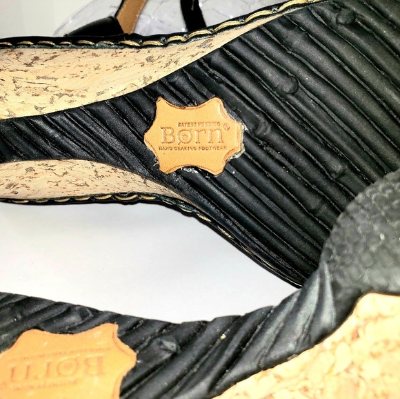 Born Strappy Black Heel Wedges - Picture 4 of 7